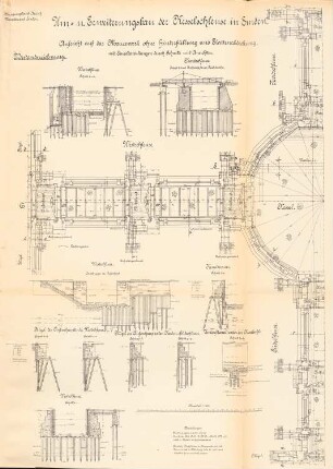 Um- und Erweiterungsbau der Kesselschleuse, Emden: Mauerwerk: Ansicht, Aufsicht, Schnitte 1:100