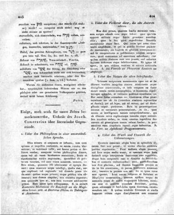 Einige, auch noch für unsre Zeiten bemerkenswerthe, Urtheile des Joach. Camerarius über literarische Gegenstände.