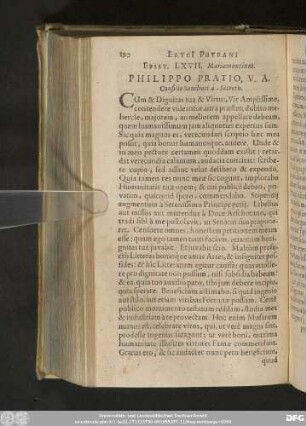 Epist. LXVII. Mariaemontium. Philippo Pratio, V. A. Consilio Sanctiori à - Secretis.