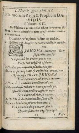 Liber Quartus. Psalmorum Regii & Prophetae Davidis.