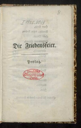 Die Friedensfeier : Prolog