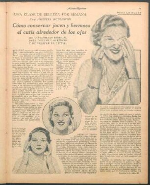 Cómo conservar joven y hermoso el cutis alrededor de los ojos : Una clase de belleza por semana