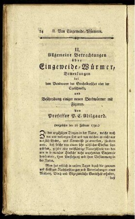 II. Allgemeine Betrachtungen über Eingeweide-Würmer,