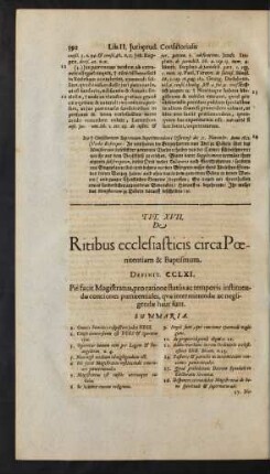 Tit. XVII. De Ritibus ecclesiasticis circa Poenitentiam & Baptismum.