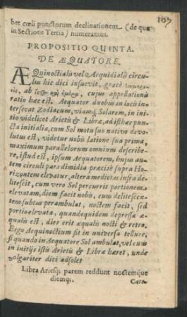 Propositio Quinta. De Aequatore.
