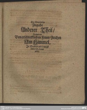 Der Dreyfachen Zugabe Anderer Theil /