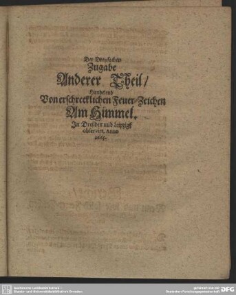 Der Dreyfachen Zugabe Anderer Theil /