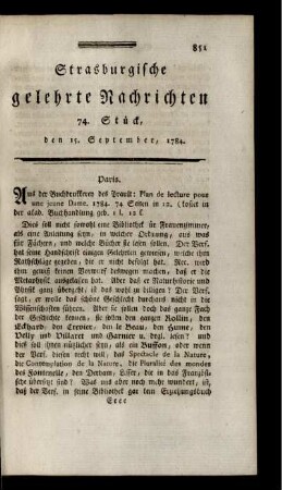 74. Stück, den 15. September, 1784.