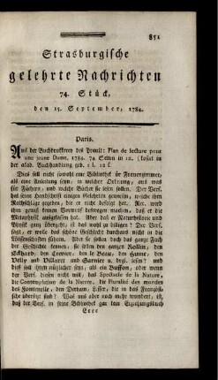 74. Stück, den 15. September, 1784.
