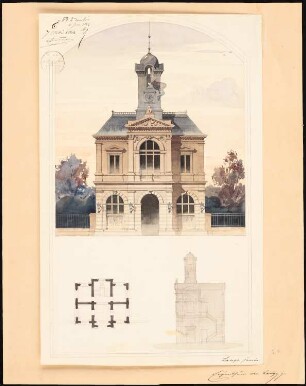 Villa im Park: Grundriss, Aufriss und Schnitt