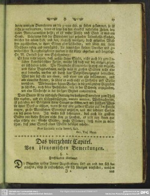 Das vierzehnte Capitel. Von ökonomischen Bemerkungen