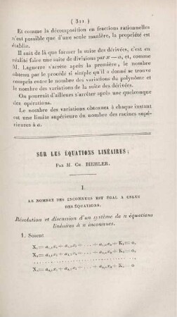 Sur les équations linéaires.