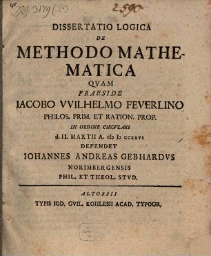 Diss. log. de methodo mathematica