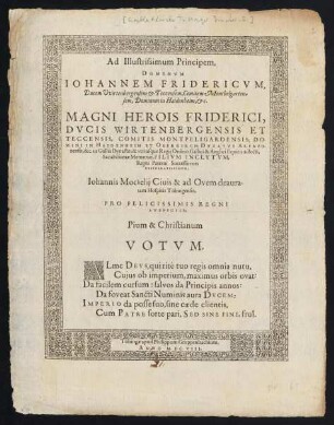1r-1v, Ad Illustrissimum Principem, Dominum Iohannem Fridericum