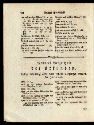 Neuntes Verzeichnis der Urkunden, welche volständig oder eines Theils vorgeleget worden, den Jahren nach