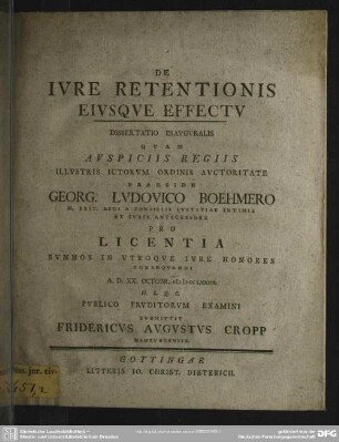 De Iure Retentionis Eiusque Effectu : Dissertatio Inauguralis