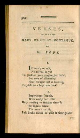 Verses. To The Lady Mary Wortley Montague, By Mr. Pope.