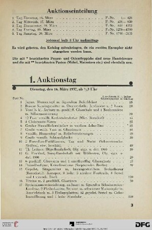 1. Auktionstag Dienstag, den 16. März 1937, ab ½ 3 Uhr (Nr. 1-425)
