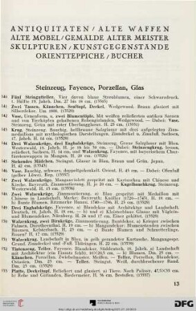 Antiquitäten – Alte Waffen – Alte Möbel – Gemälde alter Meister – Skulpturen – Kunstgegenstände – Orientteppiche – Bücher (Nr. 140-529)