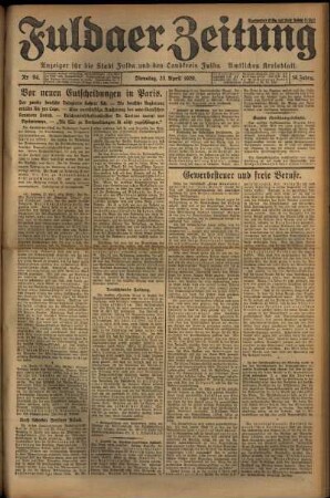 Erste Ausgabe vom Dienstag, den 23. April 1929.