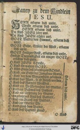 Litaney zu dem Kindlein Jesu.