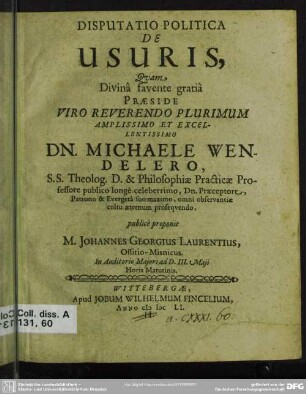 Disputatio politica de usuris