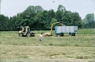 Fotografie: Ernteverfahren, Feldhäcksler gezogen, Trommelfeldhäcksler, Umhängeverfahren