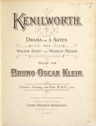 Kenilworth : Drama in 3 Akten nach Walter Scott von Wilhelm Müller