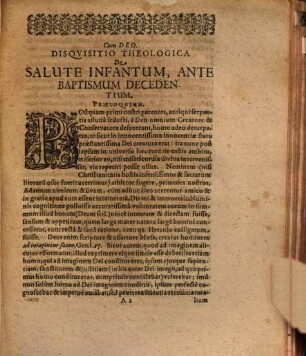 Disquisitio theol. de salute infantum ante baptismum decedentium