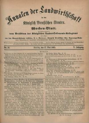 No. 20. Berlin, den 17. Mai 1865. V. Jahrgang.