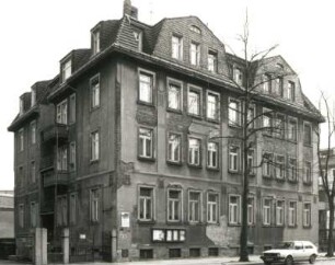 Dresden-Pieschen. Doppelwohnhaus, Trachenberger Straße 6. Straßenansicht von Nordwest
