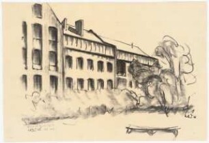 Evangelisches Diakonissenkrankenhaus Bethanien, Berlin-Kreuzberg Umbau. Hauptgebäude: Skizze neben Fassade