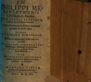 In Philippi Melanchthonis libellum de anima notae breves et eruditae : traditae in Acad. Ienensi