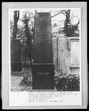 Grabstein von Simon Guthmann (gestorben 1899.12.13) und Recha Guthmann (geborene Groedel) (gestorben 1924.11.19)