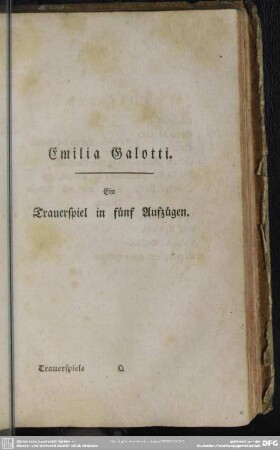 Emilia Galotti. Ein Trauerspiel in fünf Aufzügen