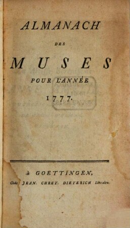 Almanach Des Muses Pour L'Année .... 1777