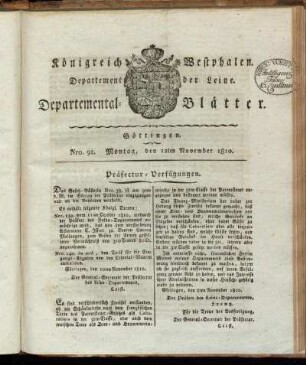 Nro. 91. Montag, den 12ten November 1810 [-] Nro. 100. Mittwoch, den 12ten Dezember 1810
