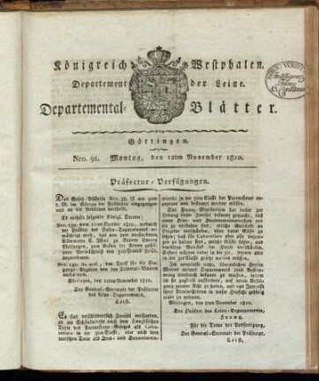 Nro. 91. Montag, den 12ten November 1810 [-] Nro. 100. Mittwoch, den 12ten Dezember 1810