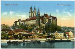 Meißen. Albrechtsburg u. Dom - Elbe m. Schleppzug