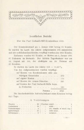 Aerztlicher Bericht über das Paul Gerhardt-Stift-Krankenhaus 1900