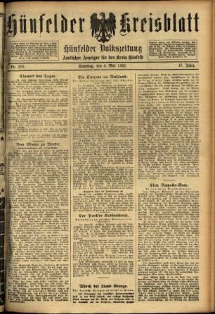Ausgabe vom Samstag, den 06. Mai 1922.