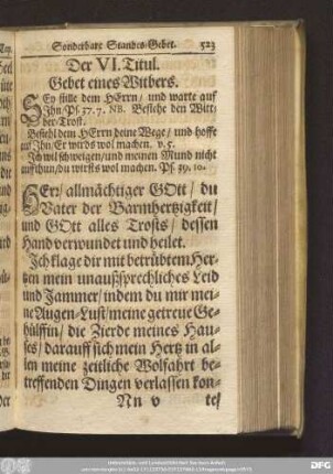 Der VI. Titul. Gebet eines Witvers.