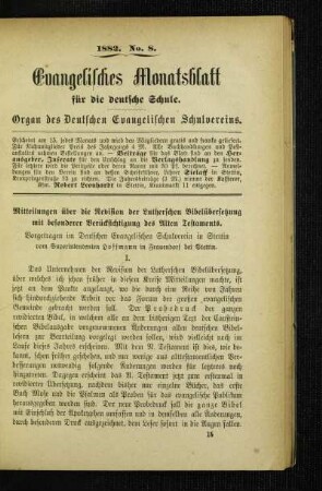Mitteilungen über die Revision der Lutherschen Bibelübersetzung mit besonderer Berücksichtigung des Alten Testaments : vorgetragen im Deutschen Evangelischen Schulverein in Stettin