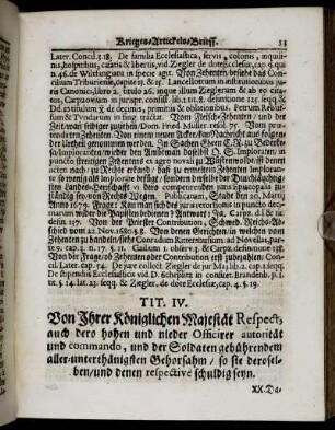 Tit. IV. Von Ihrer Königlichen Majestät Respect, auch dero hohen und nieder Officirer autorität und commando [...]