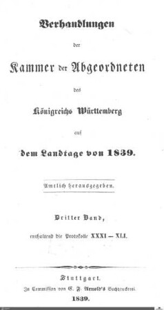 1,119: Landtag Württemberg - Kammer 2, Protokolle 1839, Bd. 3