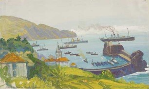 Blick auf den Hafen von Funchal (Madeira). Dampfer Cap Trafalgar