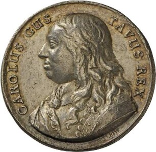 Medaille von Erich Parise auf die Übergabe der schwedischen Krone von Königin Christina von Schweden an Karl X. Gustav, 1654