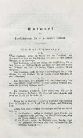 Entwurf des Strafgesetzbuchs für die preußischen Staaten