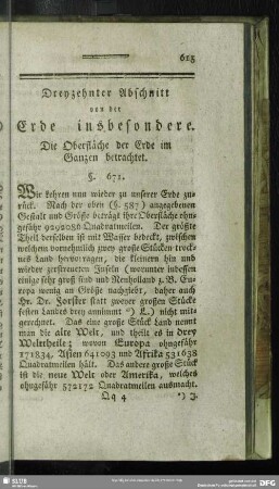 Dreyzehnter Abschnitt von der Erde insbesondere. Die Oberfläche der Erde im Ganzen betrachtet