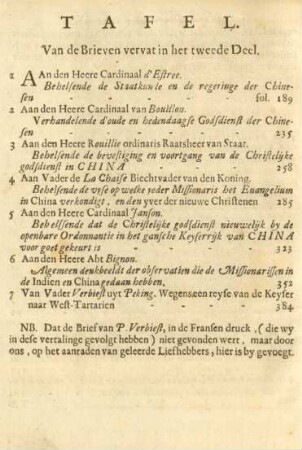 Tafel. Van de brieven vervat in het tweede deel